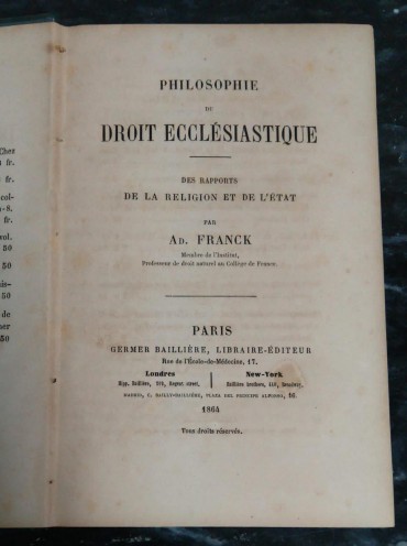 «Philosophie du Droit Écclésiastique - 1864»