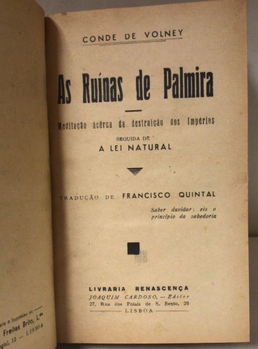 «As Ruínas de Palmira - Meditação àcerca da Destruição dos Impérios»