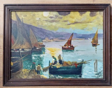 Pescadores e barcos à vela
