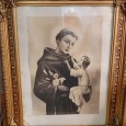 Estampa antiga de Santo António com moldura