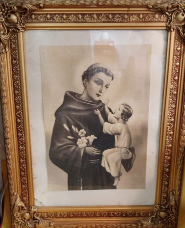 Estampa antiga de Santo António com moldura