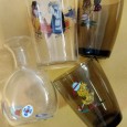 Três copos VINTAGE e frasco MURANO
