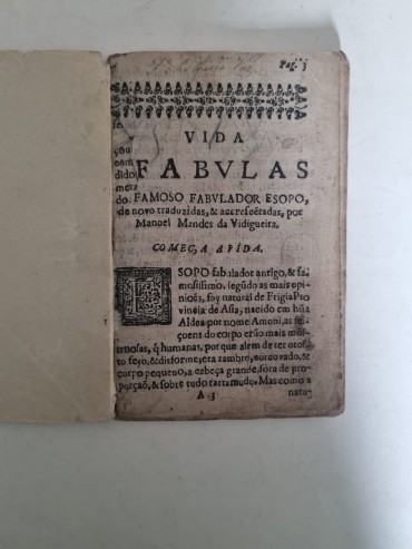 VIDA E FABULAS DO INSIGNE FABULADOR GREGO ESOPO- 1684