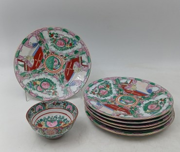 Seis pratos fruta MANDARIM e uma taça