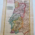 Gravura de mapa de Portugal setecentista. 