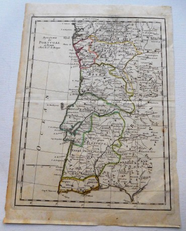 Gravura de mapa de Portugal setecentista.